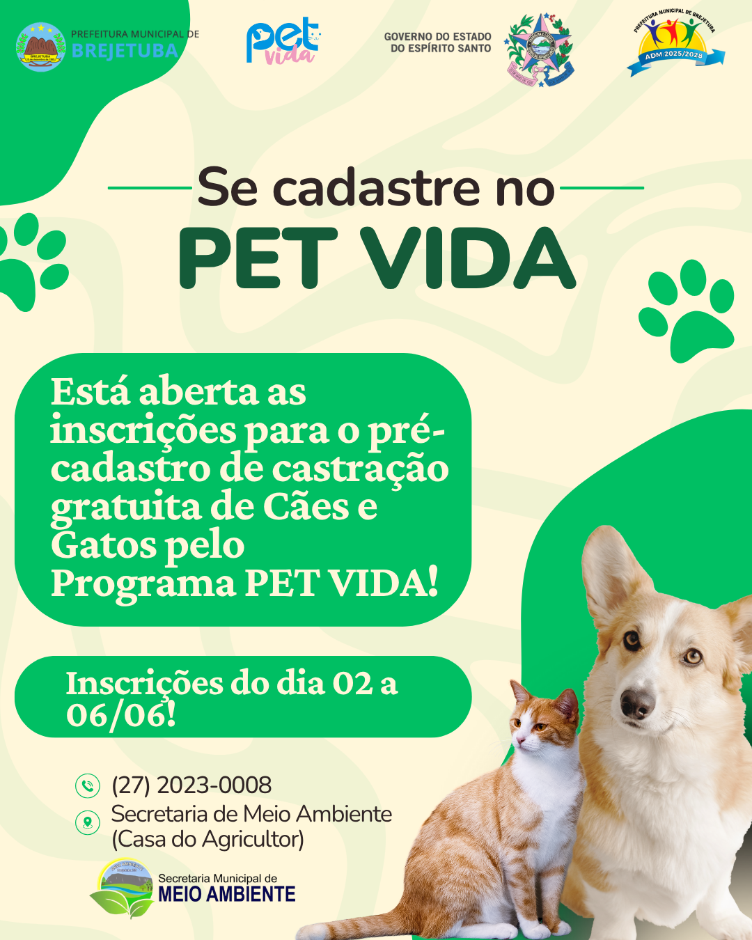 A Prefeitura Municipal de Brejetuba adere ao programa Pet Vida