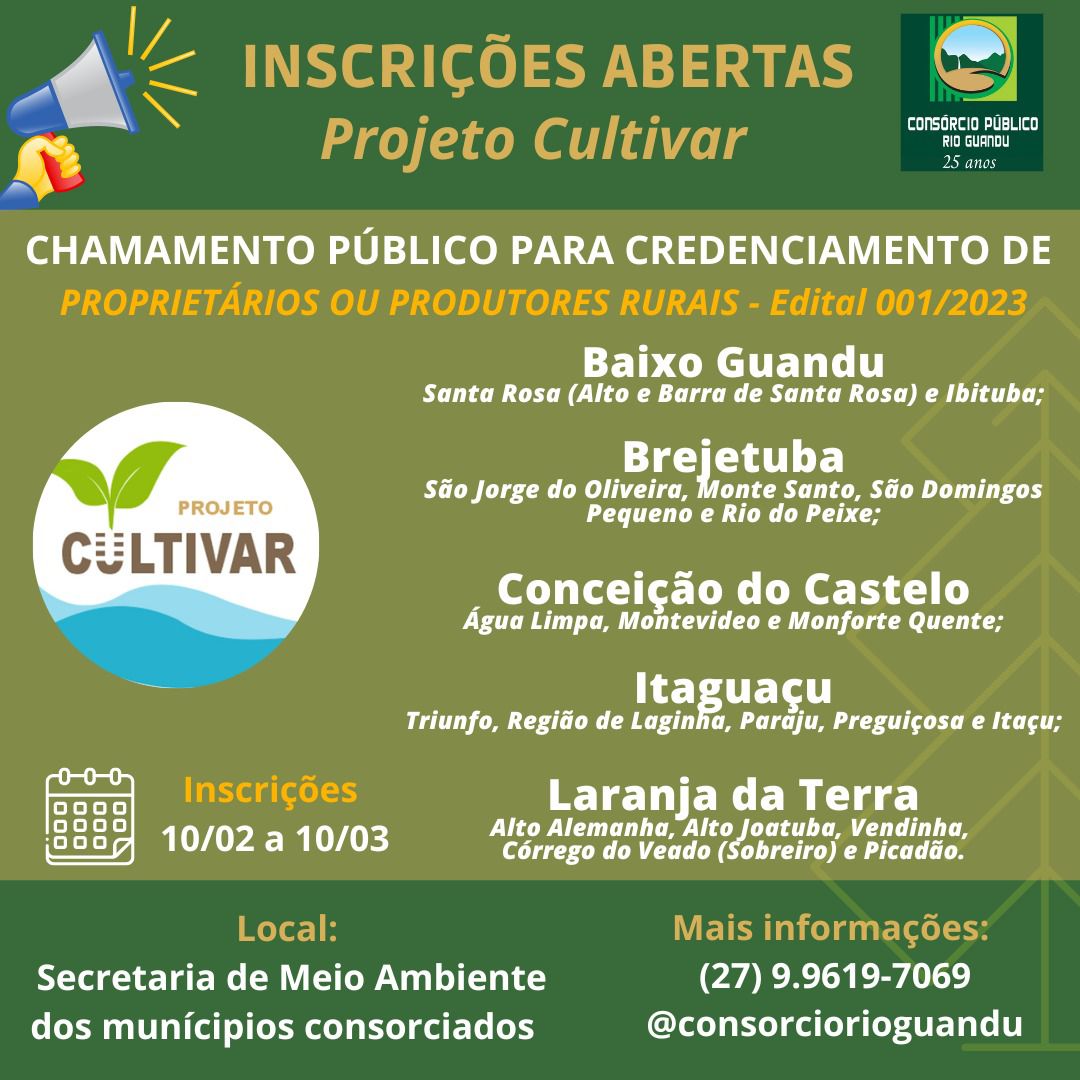 Estão abertas as inscrições para o Projeto Cultivar